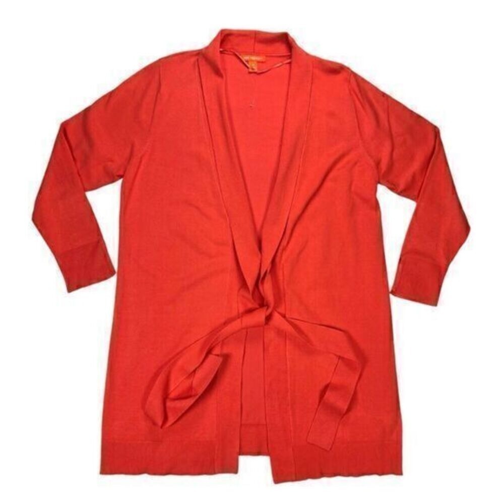 Joe Fresh Open Front Knit Cardigan Sweater Women 1X Orange Tie Waist Layer New